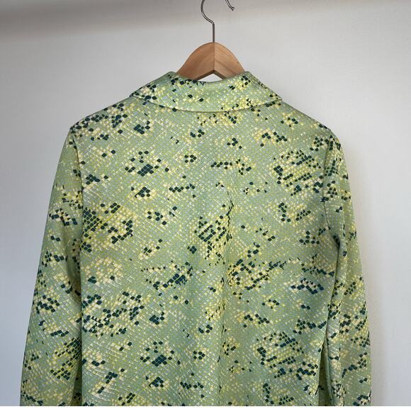 Vintage 70s Dagger Collar Green Snakeskin Disco Shirt / Sz L/XL / Retro Handmade - Picture 5 of 9